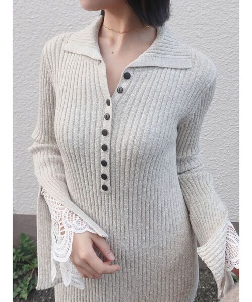 LAGUNAMOON ラグナムーン　ラメブレンドリブニットワンピース ラグナムーン LAGUNAMOON ラメブレンドリブニットワンピース （グレー