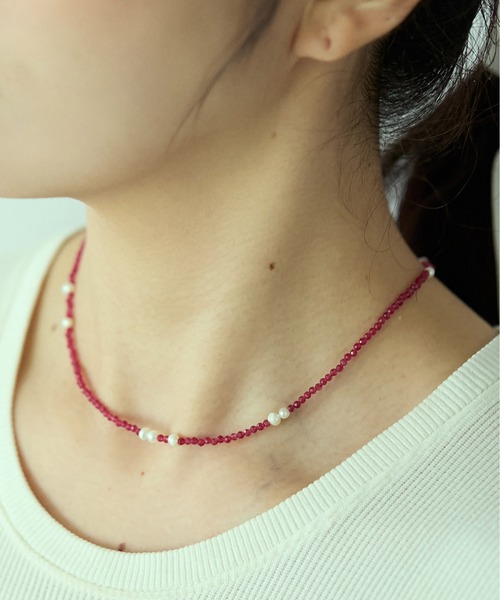 ネックレス LAPUIS(ラピュイ) Silver925 by LAPUIS ／ Pearl ＆ stone necklace レディースの画像