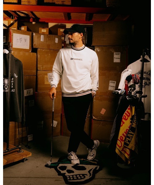 DEVEREUX GOLF tシャツ 16Runclub ストライプリブモック メンズ