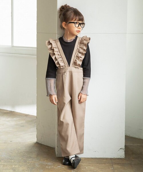 ハンドメイド　肩紐フリルサロペット　ベージュ　美品 branshes（ブランシェス） サロペット オーバーオール フリル