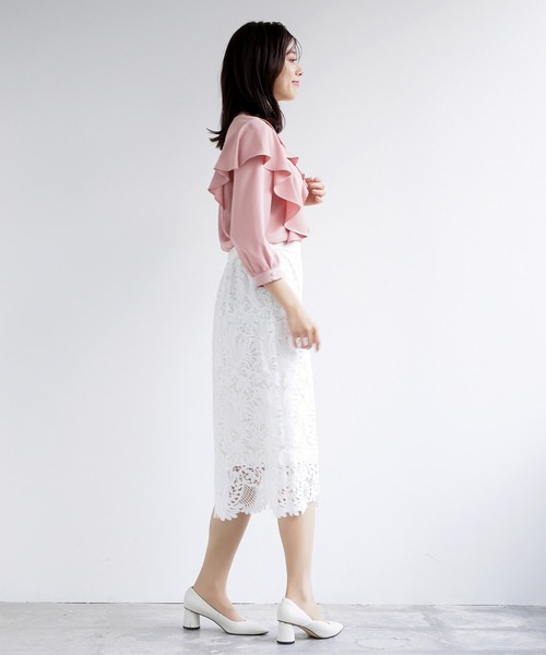 「WHITE JOOLA」 長袖ブラウス M ブルーグレー レディース_画像4