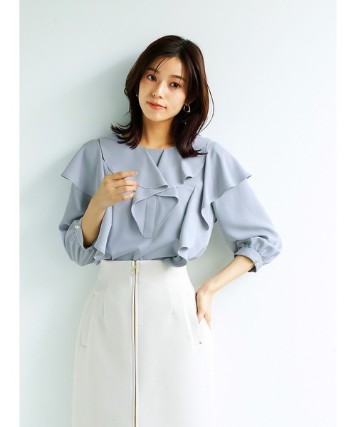 「WHITE JOOLA」 長袖ブラウス M ブルーグレー レディース_画像8