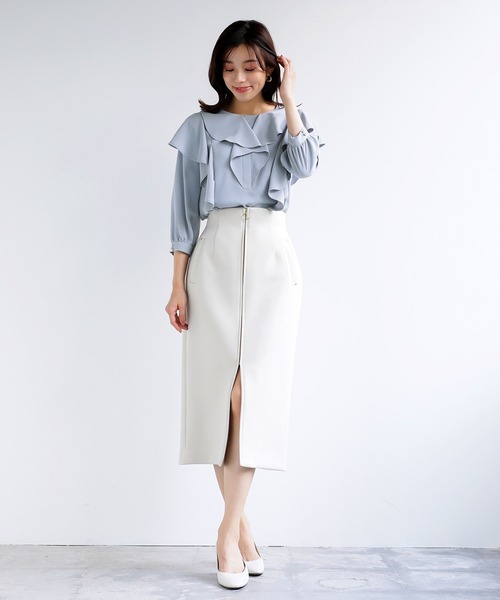 「WHITE JOOLA」 長袖ブラウス M ブルーグレー レディース_画像9