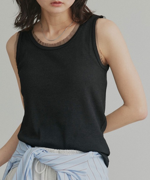 ad thie（アドティエ） タンクトップ ノースリーブ チュール リブ