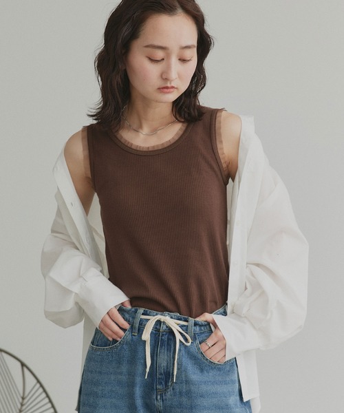 ad thie（アドティエ） タンクトップ ノースリーブ チュール リブ