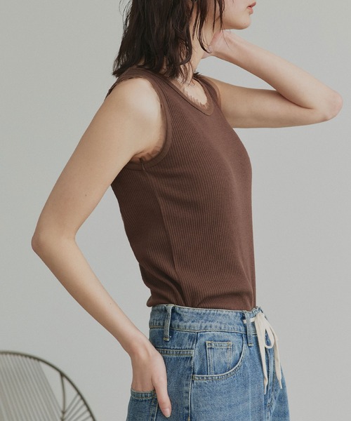 Ans Dotsloevner タンクトップ 星 Ans Dotsloevner / FRILLED TANK TOP / BLACK | THE FOUR-EYED SHOP
