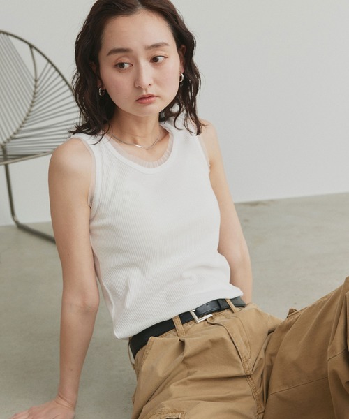 ad thie（アドティエ） タンクトップ ノースリーブ チュール リブ