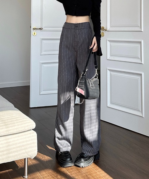 グレー ストライプ　ストレートパンツ パンツ ストライプストレートパンツ レディース : ZOZOTOWN Yahoo!店