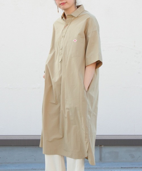 【美品】DANTON ダントンシャツワンピース ストライプ 長袖 36 ベージュ Danton（ダントン） シャツワンピース 36 ベージュ レディース