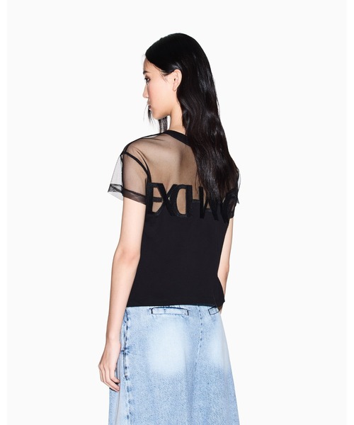 tシャツ 「A|X アルマーニ エクスチェンジ」AXロゴ メッシュ半袖クルーネッククロップドTシャツ/CROPPED レディースの画像