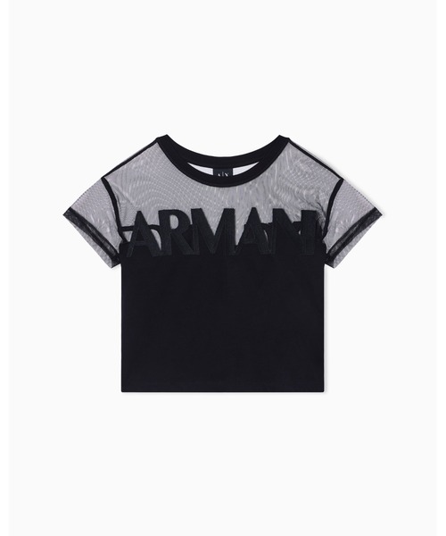 tシャツ 「A|X アルマーニ エクスチェンジ」AXロゴ メッシュ半袖クルーネッククロップドTシャツ/CROPPED レディースの画像