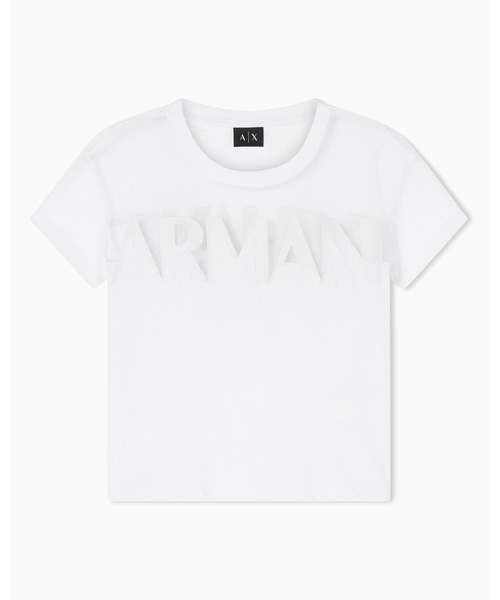 tシャツ 「A|X アルマーニ エクスチェンジ」AXロゴ メッシュ半袖クルーネッククロップドTシャツ/CROPPED レディースの画像