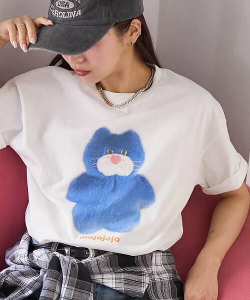 「PUBLUX」 半袖Tシャツ フリ- チャコールグレー レディース_画像2