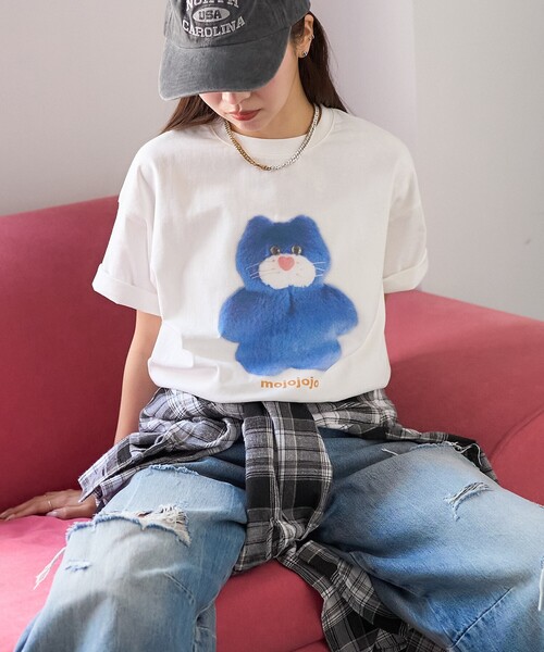 「PUBLUX」 半袖Tシャツ フリ- チャコールグレー レディース_画像3