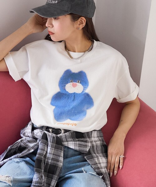 「PUBLUX」 半袖Tシャツ フリ- チャコールグレー レディース_画像4
