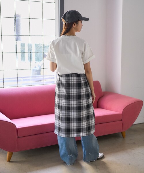 「PUBLUX」 半袖Tシャツ フリ- チャコールグレー レディース_画像6