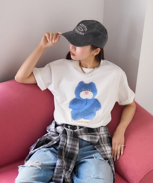 「PUBLUX」 半袖Tシャツ フリ- チャコールグレー レディース_画像7