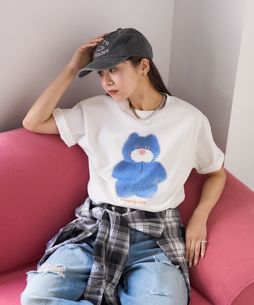 「PUBLUX」 半袖Tシャツ フリ- チャコールグレー レディース_画像9