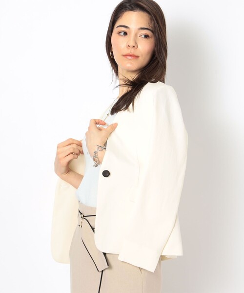 「NOLLEY'S」 ノーカラージャケット 40 チャコールグレー レディース_画像6