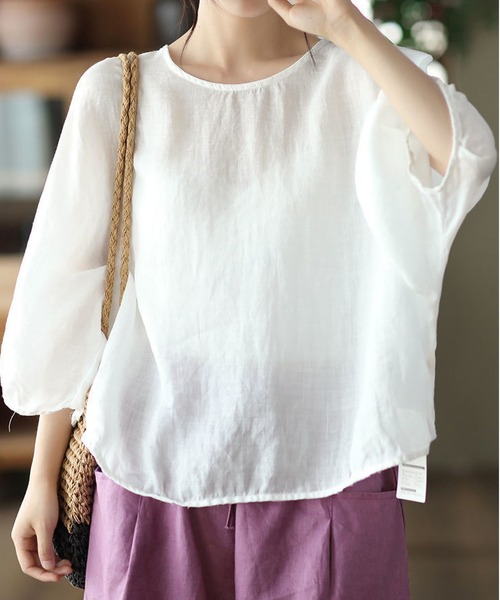 「BLANC FICELLE」 7分袖ブラウス X-LARGE ベージュ レディース_画像4