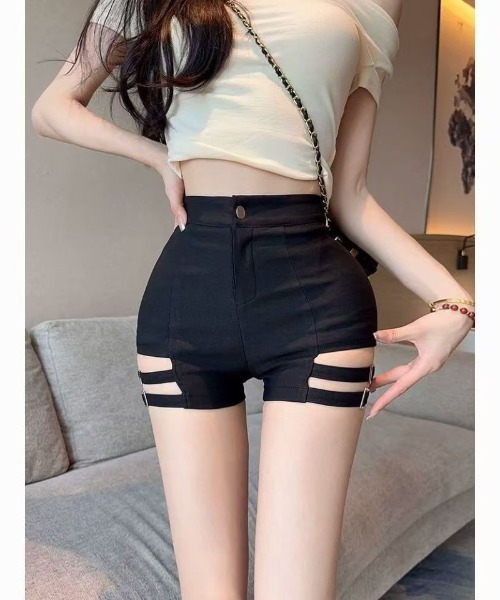 パンツ サイドカットハイウエストショートパンツ レディース