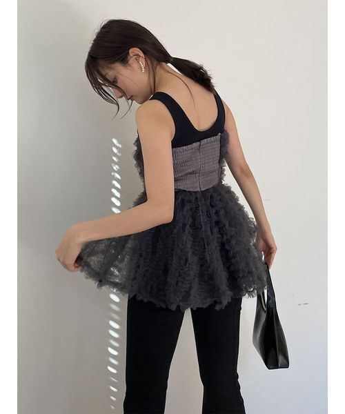 SNIDEL（スナイデル） ブラウス シャツ チュール刺繍ベアペプラム