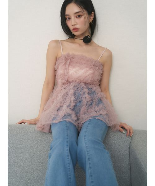 SNIDEL（スナイデル） tシャツ チュール刺繍ベアペプラムトップス