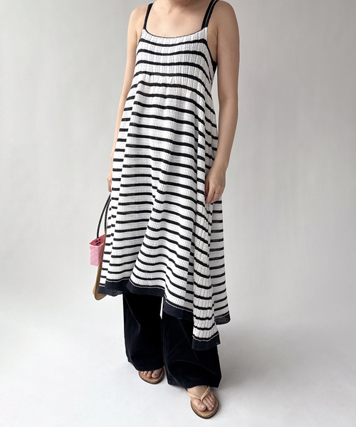 ワンピース 「ODAKHA / オダカ」asymmetry striped seemles dress | ODAKHA
