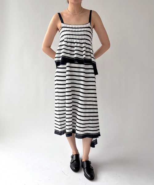 ワンピース 「ODAKHA / オダカ」asymmetry striped seemles dress | ODAKHA | 02