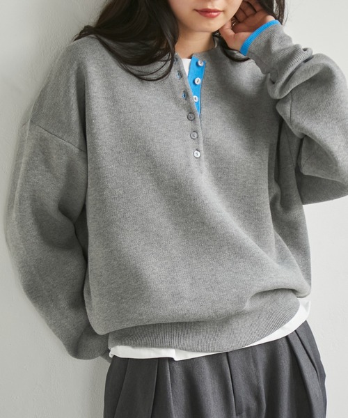 ニット セーター 配色ヘンリーネックスウェットライクニット レディース | RANAN | 17