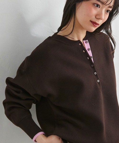 ニット セーター 配色ヘンリーネックスウェットライクニット レディース | RANAN | 26
