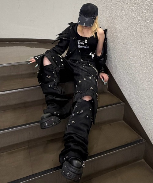UNIZ ワイドパンツ ハーフパンツ ジーンズ 短パン 「UNIZ」Black
