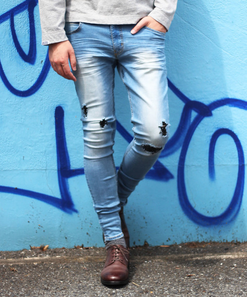 RATTLE TRAP ジーンズ 「ハイパーストレッチスキニー」リペア