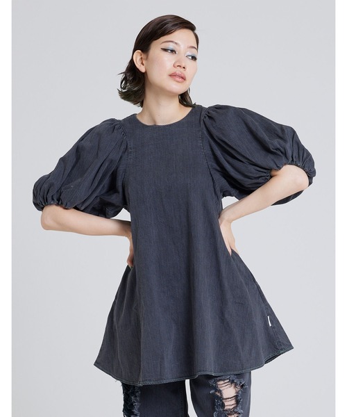 ドレス Puff sleeve denim dress_1