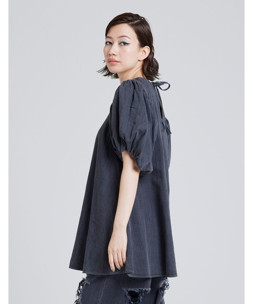 ドレス Puff sleeve denim dress_3