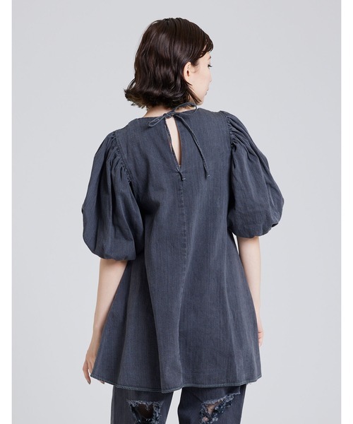 ドレス Puff sleeve denim dress_4