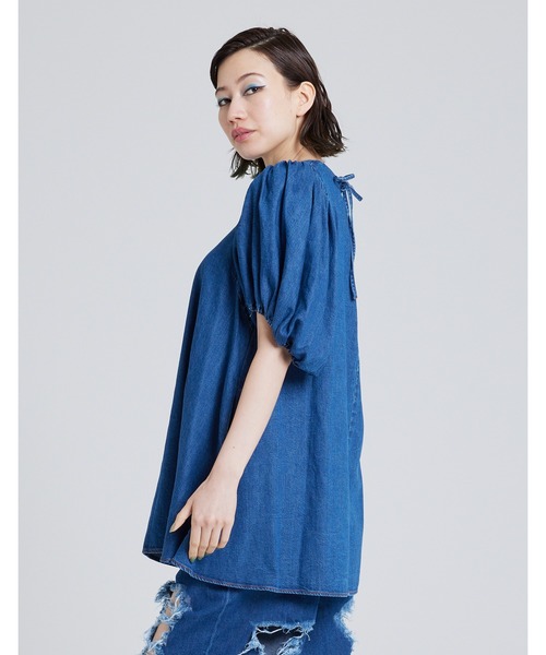 ドレス Puff sleeve denim dress_5