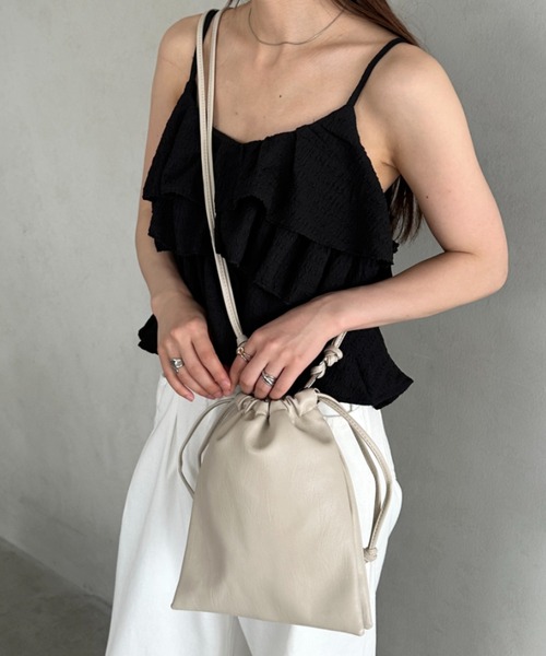 追跡有★S'AIME 2WAY 巾着 キャンバス ショルダーバッグ ミニ ショルダーバッグ バッグ 2WAY巾着ミニショルダーバッグ