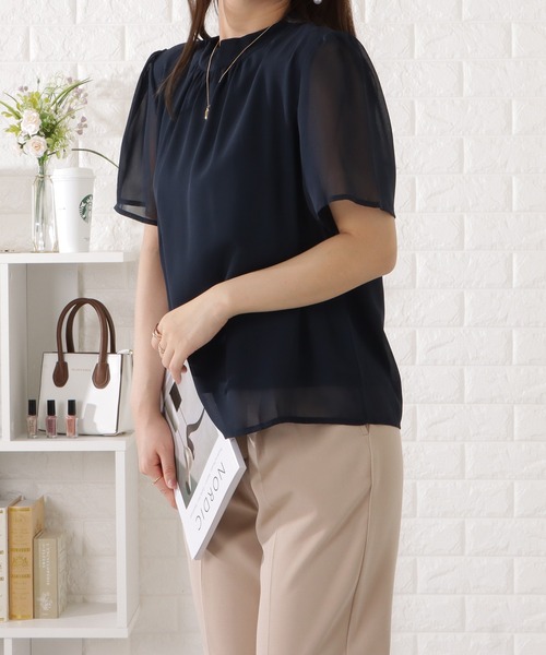 ブラウス シャツ フレアスリーブプチハイネックレースブラウス レディース Lace Ladies ブラウス シャツ プチハイネックフレアスリーブ半袖