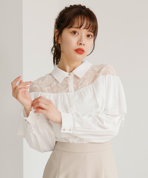 ブラウス シャツ ベロアオパールフリルブラウス レディース LADYMADE ブラウス シャツ ベロアオパールフリルブラウス