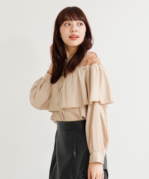 ブラウス シャツ ベロアオパールフリルブラウス レディース LADYMADE ブラウス シャツ ベロアオパールフリルブラウス