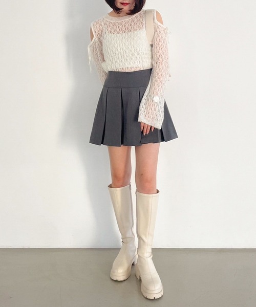 Heather ニット セーター 肩開きメッシュリボンニット 106235