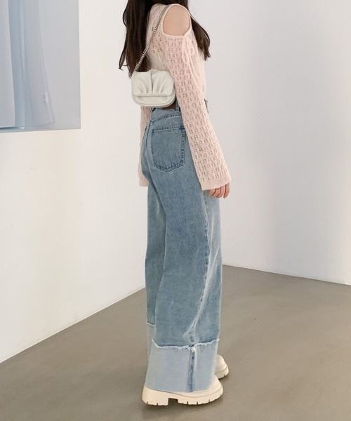 Heather ニット セーター 肩開きメッシュリボンニット 106235