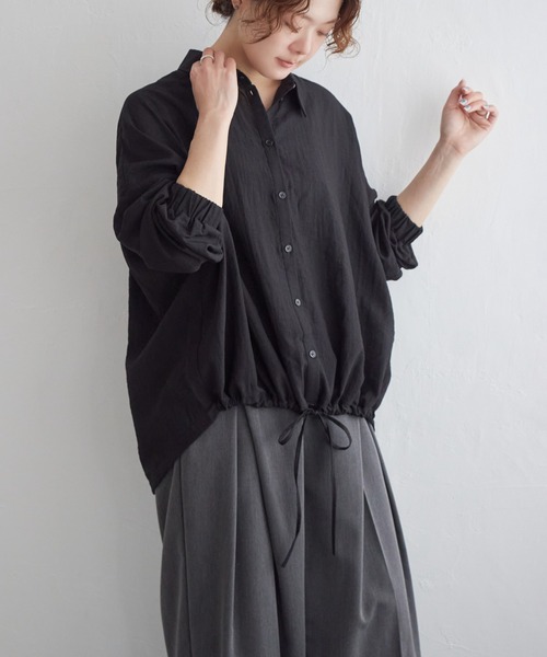 ブラウス シャツ 「洗濯機洗い可能」裾をお好みのシルエットに変えてアレンジドロストヘムシャツ レディース シワ加工後ろギャザー裾ドロストシャツ（シャツ/ブラウス