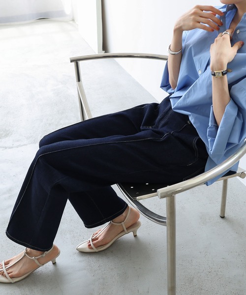 evernavy ジーンズ デニム デニムパンツ ピンタックテーパードデニム