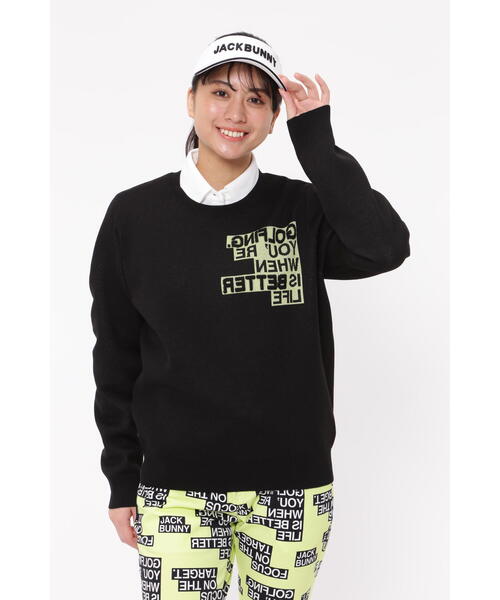 【美品】Jack Bunnyサガラ風ロゴジャガードクルーネックニットプルオーバー Jack Bunny!! ニット 「Jack Bunny!!」サガラ風ロゴジャガード
