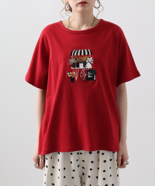 Emago tシャツ EMAGO フラワーショップ刺繍ドルマンTシャツ