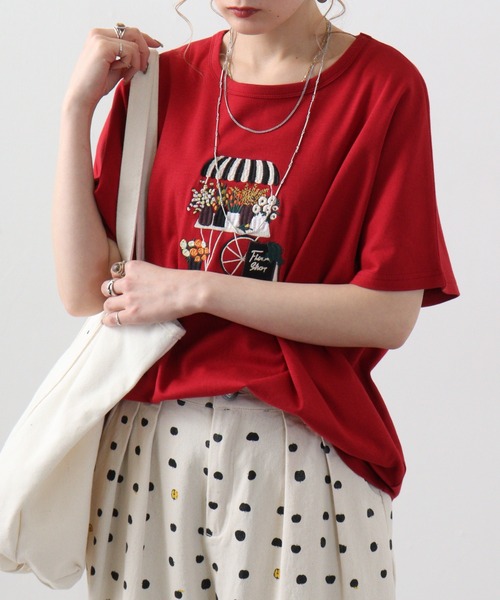 Emago tシャツ EMAGO フラワーショップ刺繍ドルマンTシャツ