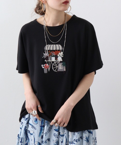 Emago tシャツ EMAGO フラワーショップ刺繍ドルマンTシャツ