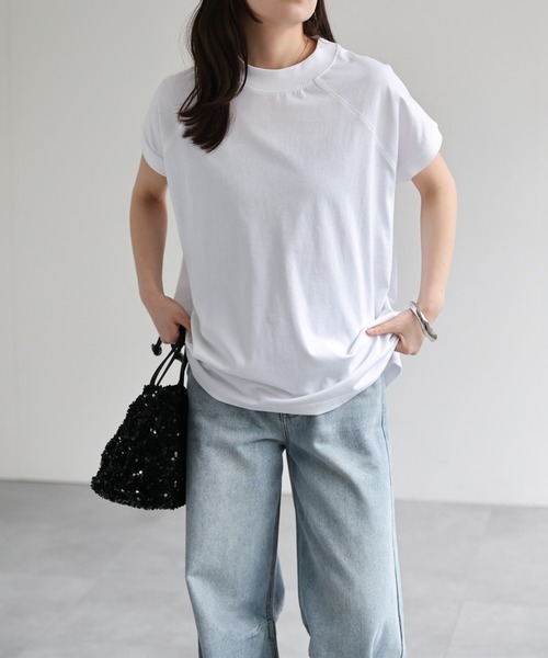 TOMYフレンチスリーブモックネックシャツ　定価12650円 ap retro tシャツ 「USAコットン」高見え上質 / モックネックフレンチ